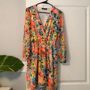 Multi color floral wrap dress